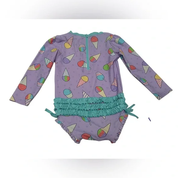 Ruffle Butts Baby Girl Swimsuit‎ One Piece Long Sleeve Ice Dream Print 3T - Picture 4 of 4